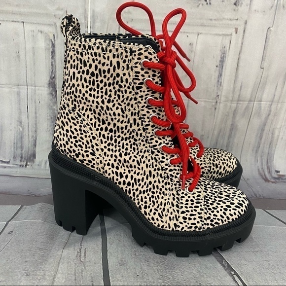 Gianni Binni Tan Red Ryedderr Cheetah Heeled Lug Sole Combat Boots Leather 6M - Picture 3 of 14